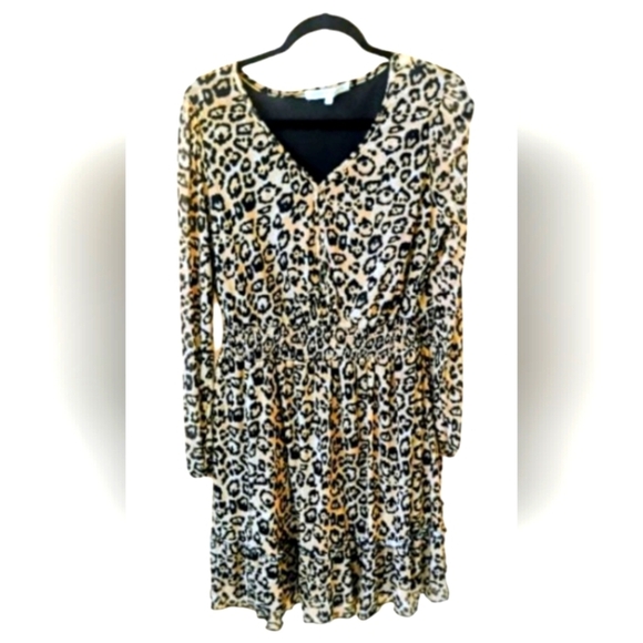 Madison & Hudson Long Sleeve Leopard Print Boho Stretch Lined Dress SZ XL - Picture 1 of 10